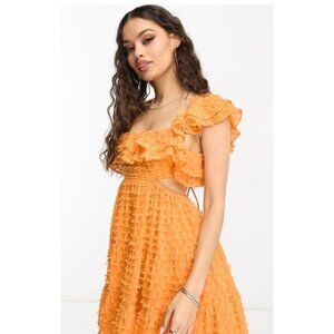 ASOS DESIGN Petite Frill Cutout Mini Skater Dress In Orange Size 8 Petite NWT